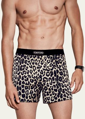 Men's Silk Leopard-Print Boxer Shorts
