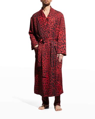 Men's Silk Leopard-Print Robe