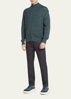Men's Silk-Linen Full-Zip Sweater