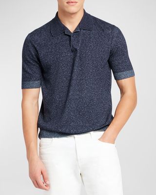 Men's Silk-Linen Johnny Collar Polo Sweater