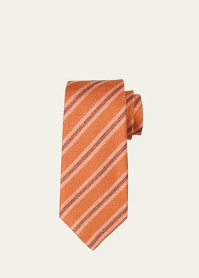 Men's Silk-Linen Stripe Herringbone Tie