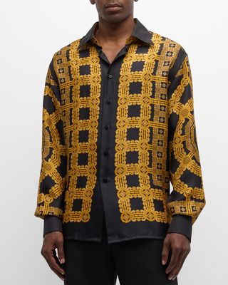 Men's Silk Medallion-Print Overshirt