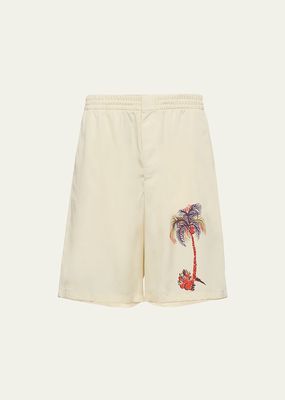 Men's Silk Palm-Print Shorts