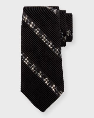 Men's Silk Pleated Crystal-Stripe Tie