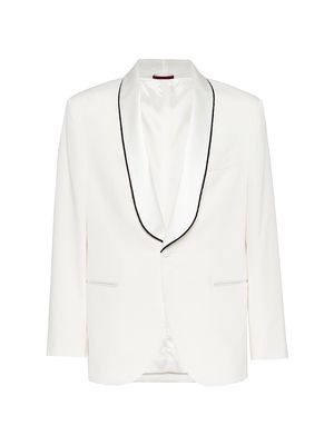 Men's Silk Twill Tuxedo Jacket With Shawl Lapels And Piping - Off White - Size 40