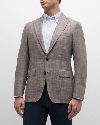 Men's Silk-Wool Plaid Sport Coat