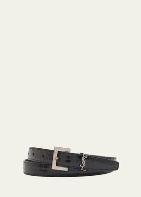 Men's Skinny Croc-Embossed Leather Belt