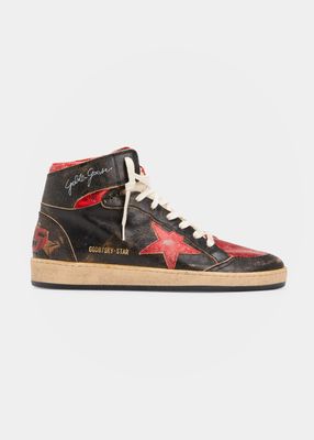 Men's Sky-Star Distressed Leather High-Top Sneakers