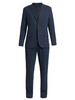 Men's Slim-Fit Cotton-Blend Windowpane Slim-Fit Suit - Navy - Size 44