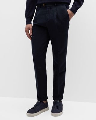 Men's Slim Fit Cotton-Linen Pleated Pants