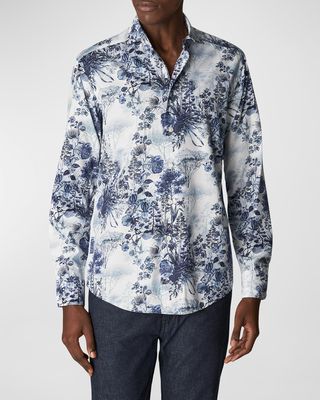 Men's Slim Fit Floral Cotton-Tencel Shirt