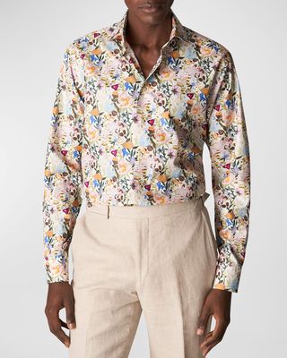 Men's Slim Fit Floral Melange Shirt