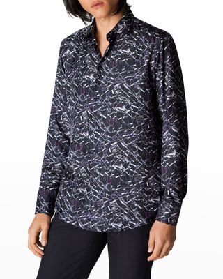 Men's Slim Fit Geometric Silk Dress Shirt