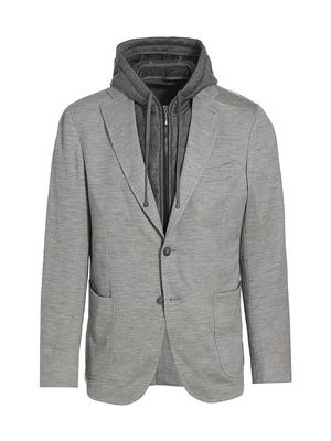 Men's Slim-Fit Lined Wool Jersey Blazer - Mirage Grey Heather - Size 46