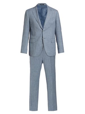 Men's Slim-Fit Pinstriped Chambray Wool-Blend Suit - Navy - Size 38