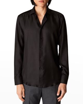 Men's Slim-Fit Silk Dress Shirt