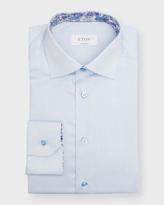 Men's Slim Fit Twill Shirt with Floral Detail