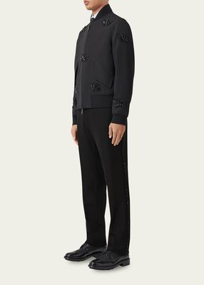 Men's Slim-Fit Wool Trousers w/ Side Crystal Details