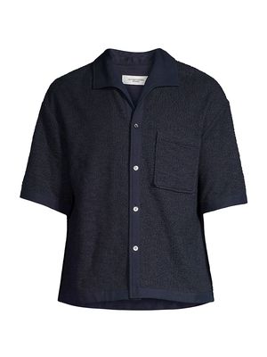 Men's Slubbed Short-Sleeve Shirt - Navy - Size 36 - Navy - Size 36