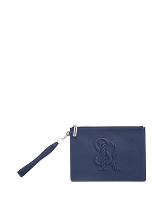 Men's Small Logo leather Zip Wallet, Blue