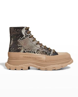 Men's Snake-Embossed Leather Tread Slick Boots