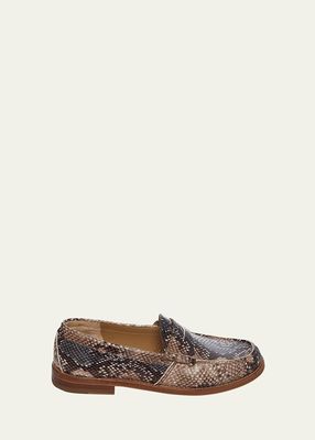 Men's Snake-Print Leather Penny Loafers