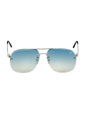 Men's Snatch Bevel 61MM Aviator Sunglasses - White Gold - White Gold