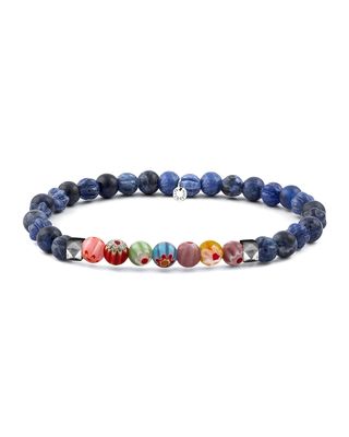 Men's Sodalite & Millefiori Bead Bracelet, Size S-XXL