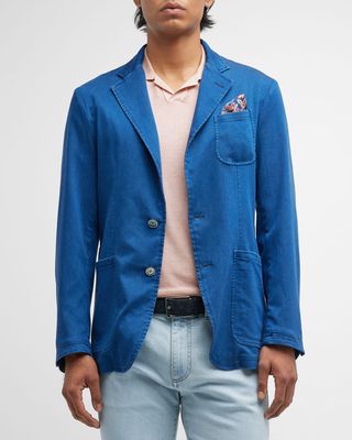 Men's Soft Denim Blazer with Patch Pockets