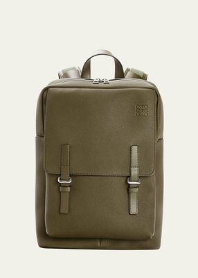 Men's Soft Grained Leather Military Backpack