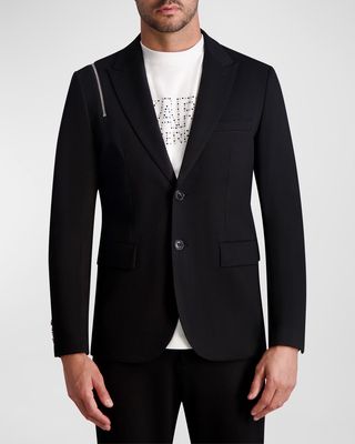 Men's Solid Blazer with Shoulder Zipper