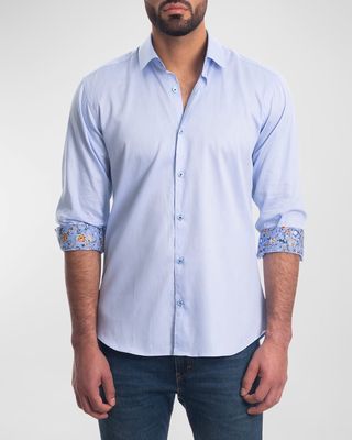 Men's Solid Button-Down Shirt with Floral Cuffs