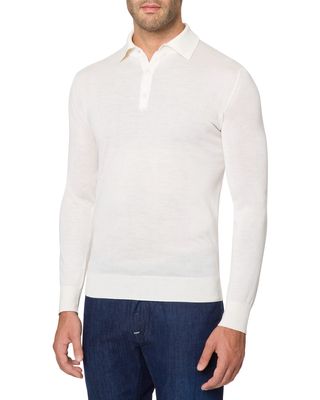 Men's Solid Cashmere-Silk Polo Sweater