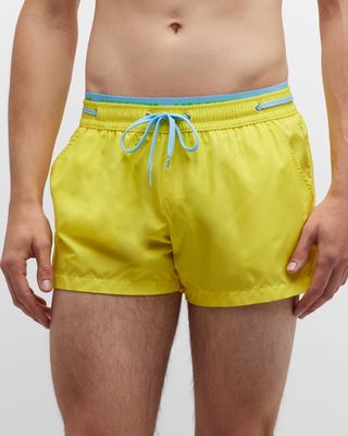Men's Solid Contrast-Waist Swim Shorts