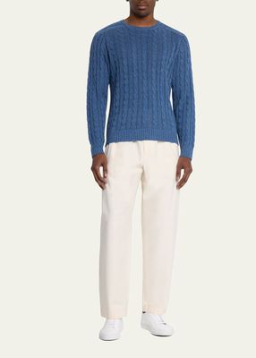 Men's Solid Cotton-Linen Cable Sweater