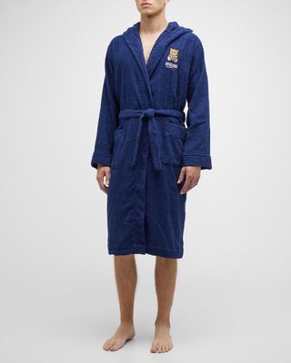 Men's Solid Robe with Bear Patch