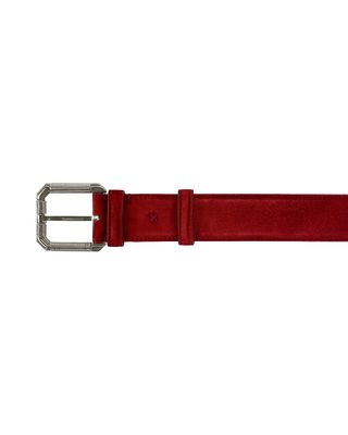 Claus Golden Reversible Visetos/saffiano Belt In Red | Ruby Red