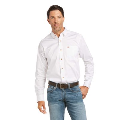 Men's Solid Twill Fitted Shirt in White