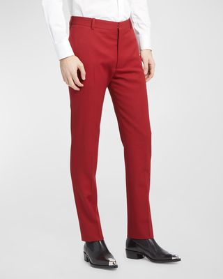 Men's Solid Wool-Mohair Slim Trousers