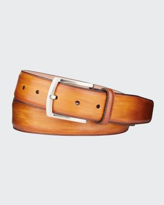 Men's Square-Buckle Calf Leather Belt