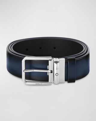 Men's Square-Buckle Reversible Leather Belt, 35mm