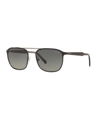 Men's Square Gradient Double-Bridge Metal Sunglasses
