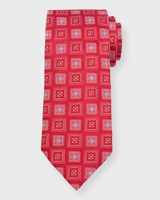 Men's Square Medallion-Print Silk Tie
