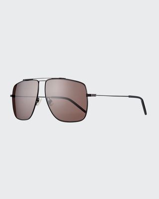 Men's Square Metal Brow-Bar Sunglasses