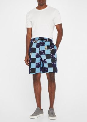 Men's Square Patchwork Sea-Print Shorts