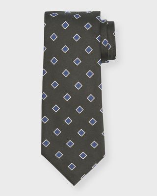 Men's Square-Print Silk 7-Fold Tie