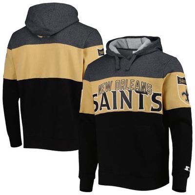 Men's Starter Black/Heather Charcoal New Orleans Saints Extreme Vintage Logos Pullover Hoodie