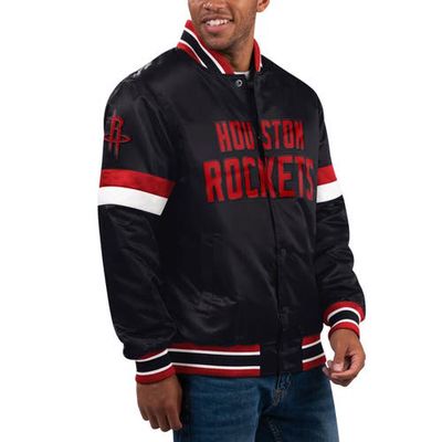 Men's Starter Black Houston Rockets Home Game Satin Full-Snap Varsity Jacket