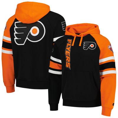 Men's Starter Black/Orange Philadelphia Flyers Gauntlet Raglan Pullover Hoodie