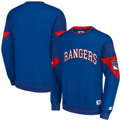 Men's Starter Blue New York Rangers Faceoff Pullover Sweatshirt